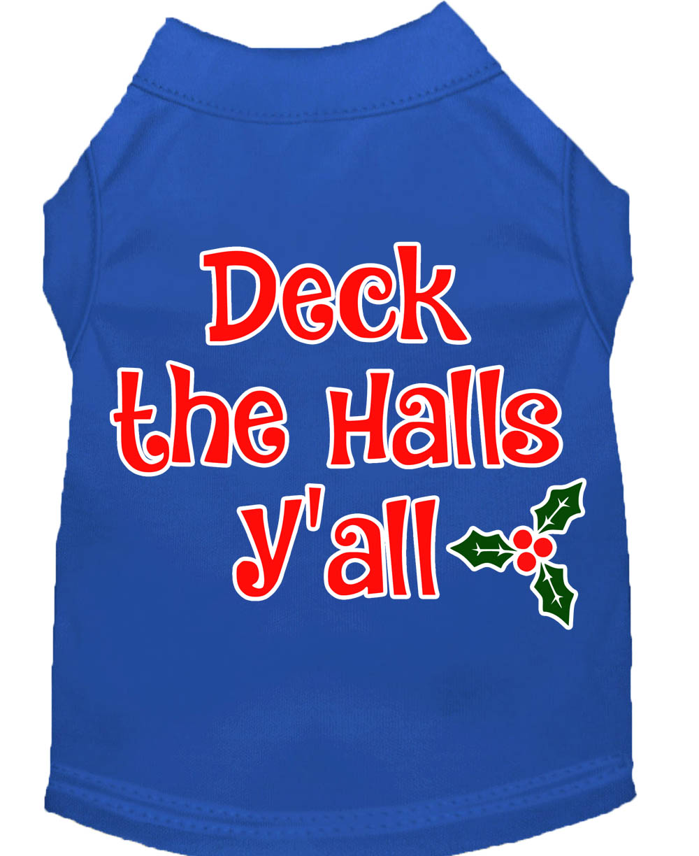 Deck the Halls Y'all Screen Print Dog Shirt Blue XXL